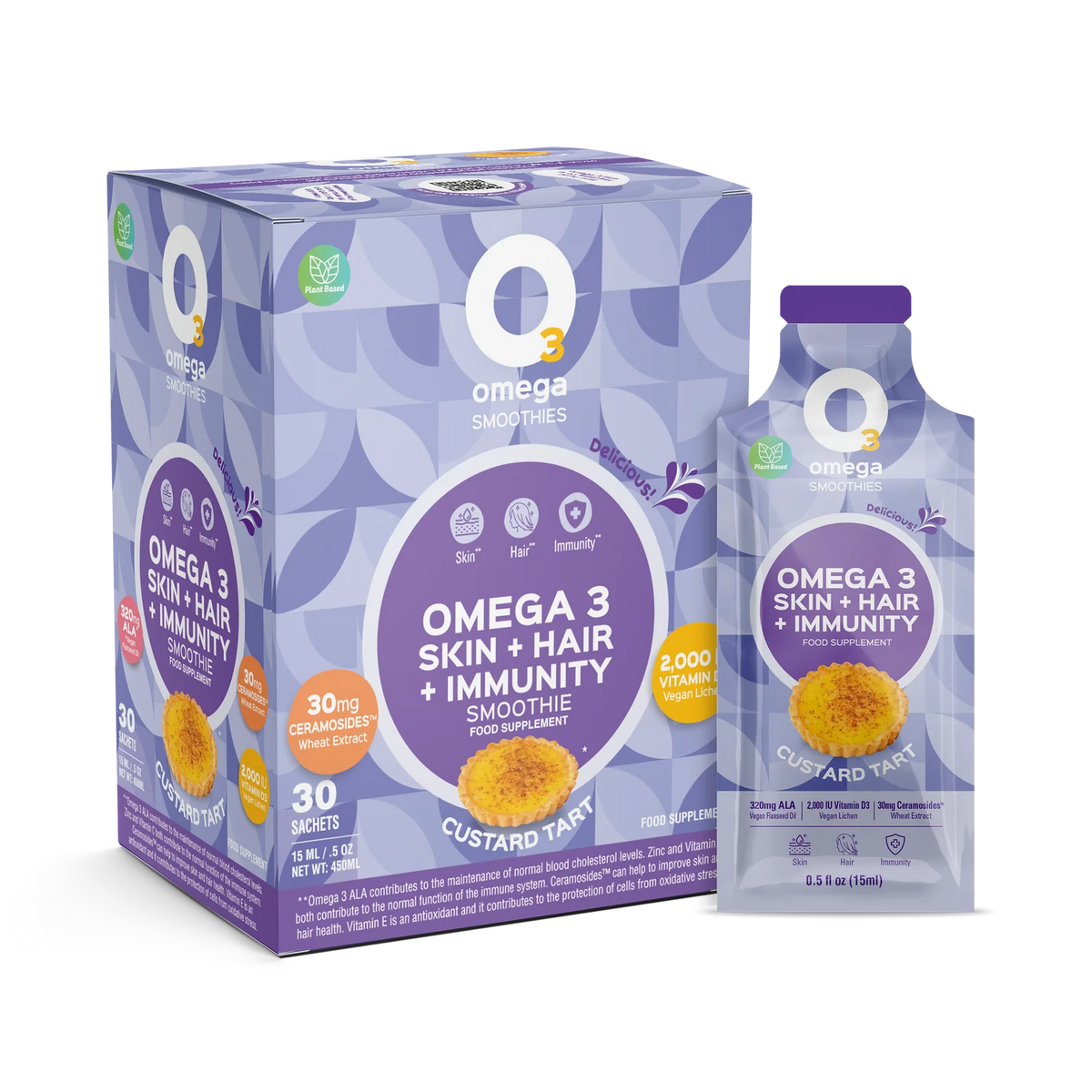 O3 Smoothies - Custard Tart O3Omega® Skin, Hair & Immunity Smoothie Supplement 30s - Horans Healthstore