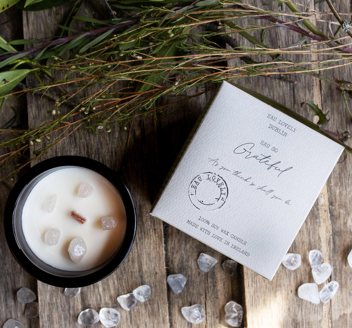 Eau Lovely EAU SO GRATEFUL WITH MOONSTONE Candle Horan's Healthstore