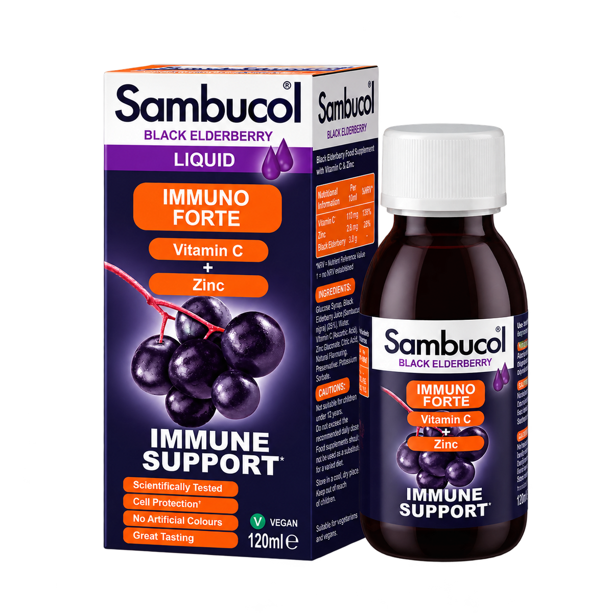 Sambucol Immuno Forte Black Elderberry Liquid With Vitamin C & Zinc 120ml