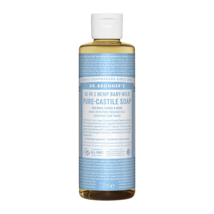 Dr Bronner's Baby Unscented Pure-Castile Liquid Soap 237ML - Horans Healthstore