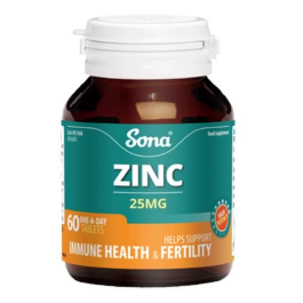 Sona Zinc 25mg 60 Tabs - Horans Healthstore