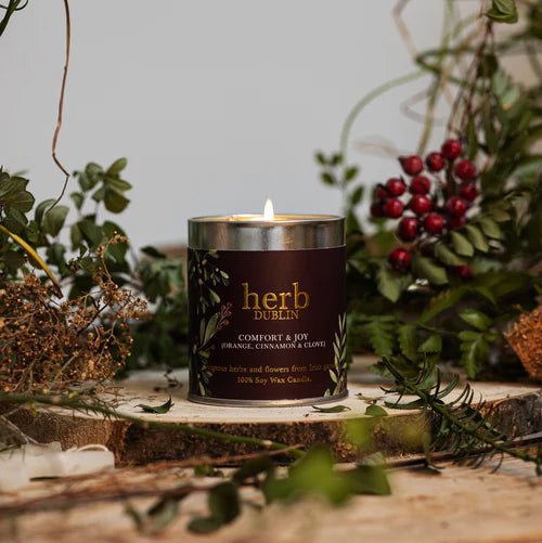 Herb Dublin Comfort and Joy Tin Candle – Cinnamon, Orange and Clove
