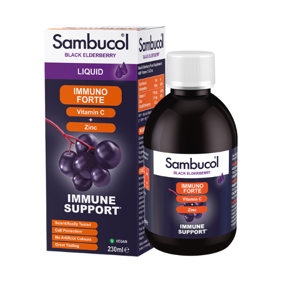 Sambucol Immuno Forte Black Elderberry Liquid With Vitamin C & Zinc 230ml