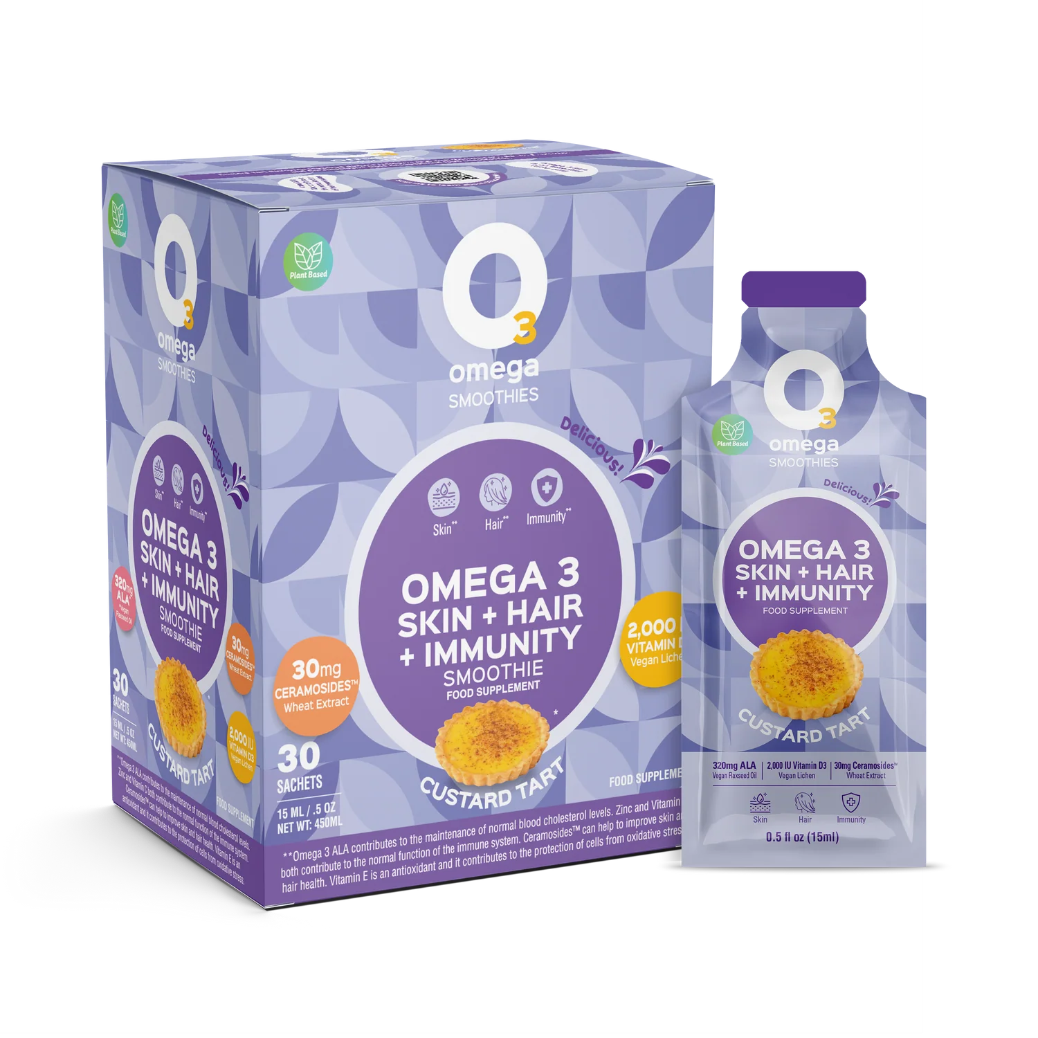 O3 Smoothies - Custard Tart O3Omega® Skin, Hair & Immunity Smoothie Supplement 30s