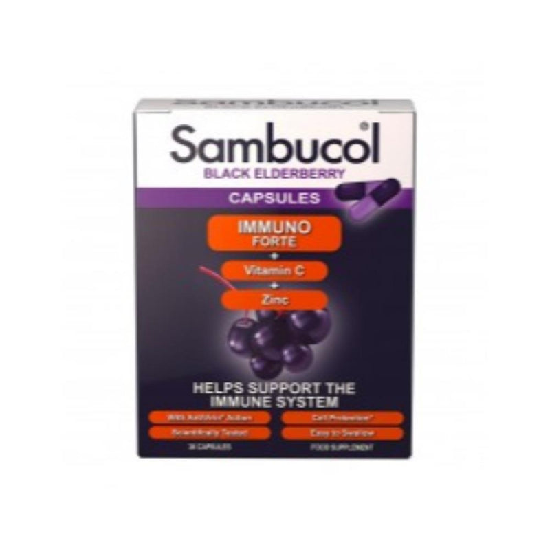 Sambucol Immuno Forte Black Elderberry Capsules With Vitamin C & Zinc 30s - Horans Healthstore