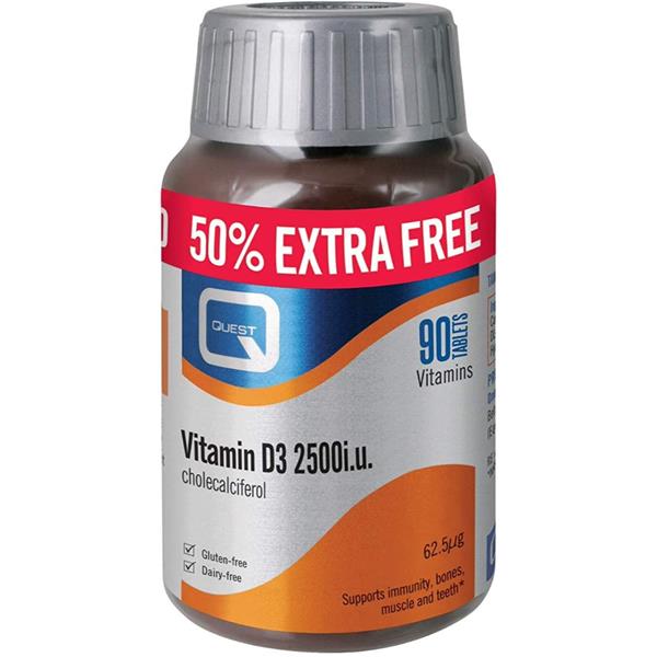 Quest Vitamin D3 2500iu - 50% Extra Free - 60+30 Tablets - Horans Healthstore